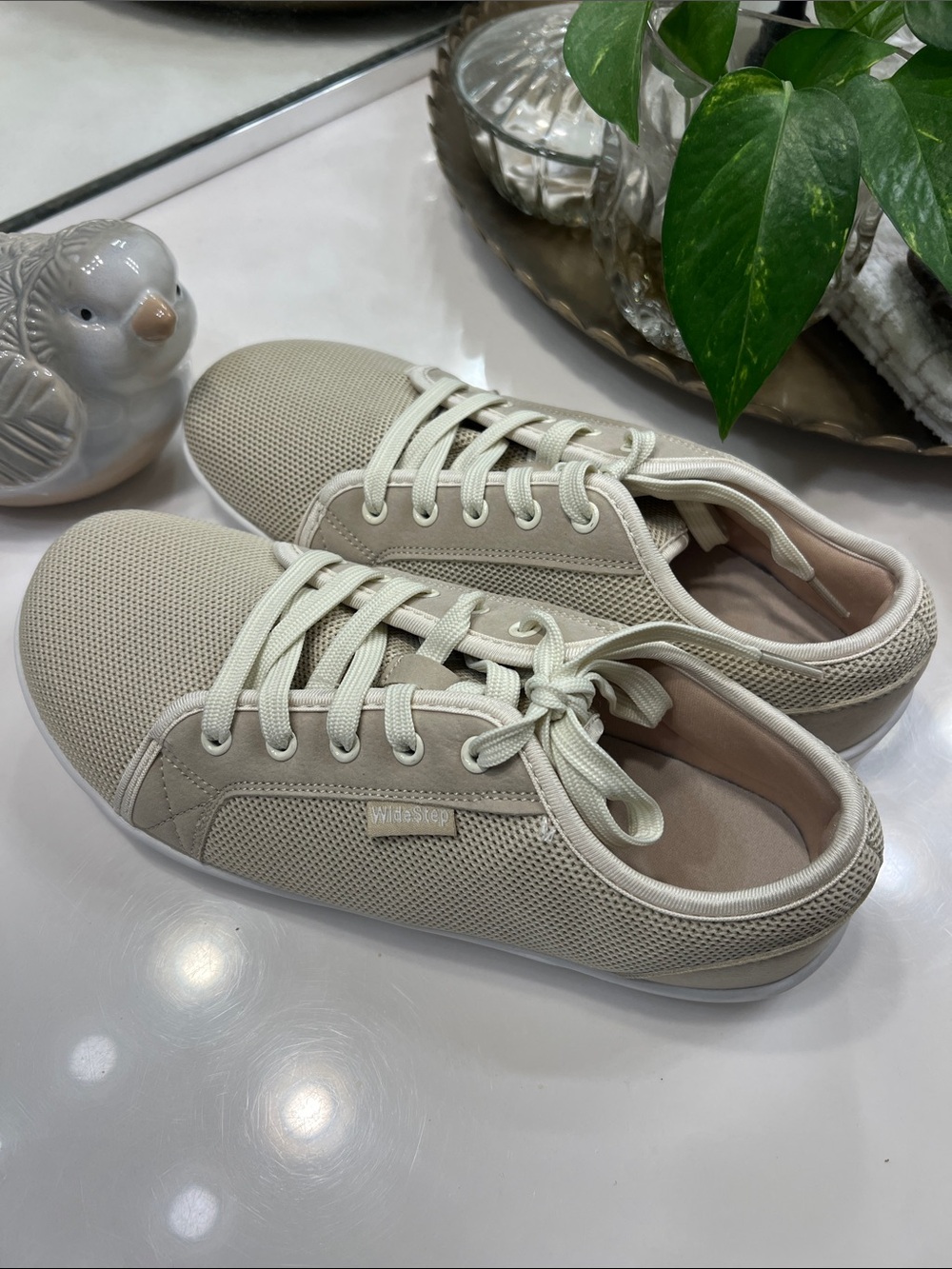 Widestep Brand Cream Knit Lace-Up Women's Sneakers